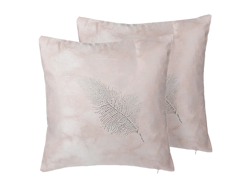 Dekokissen 2er Set 45 x 45 cm Polyester mit Silber Federmotiv zartrosa Silene