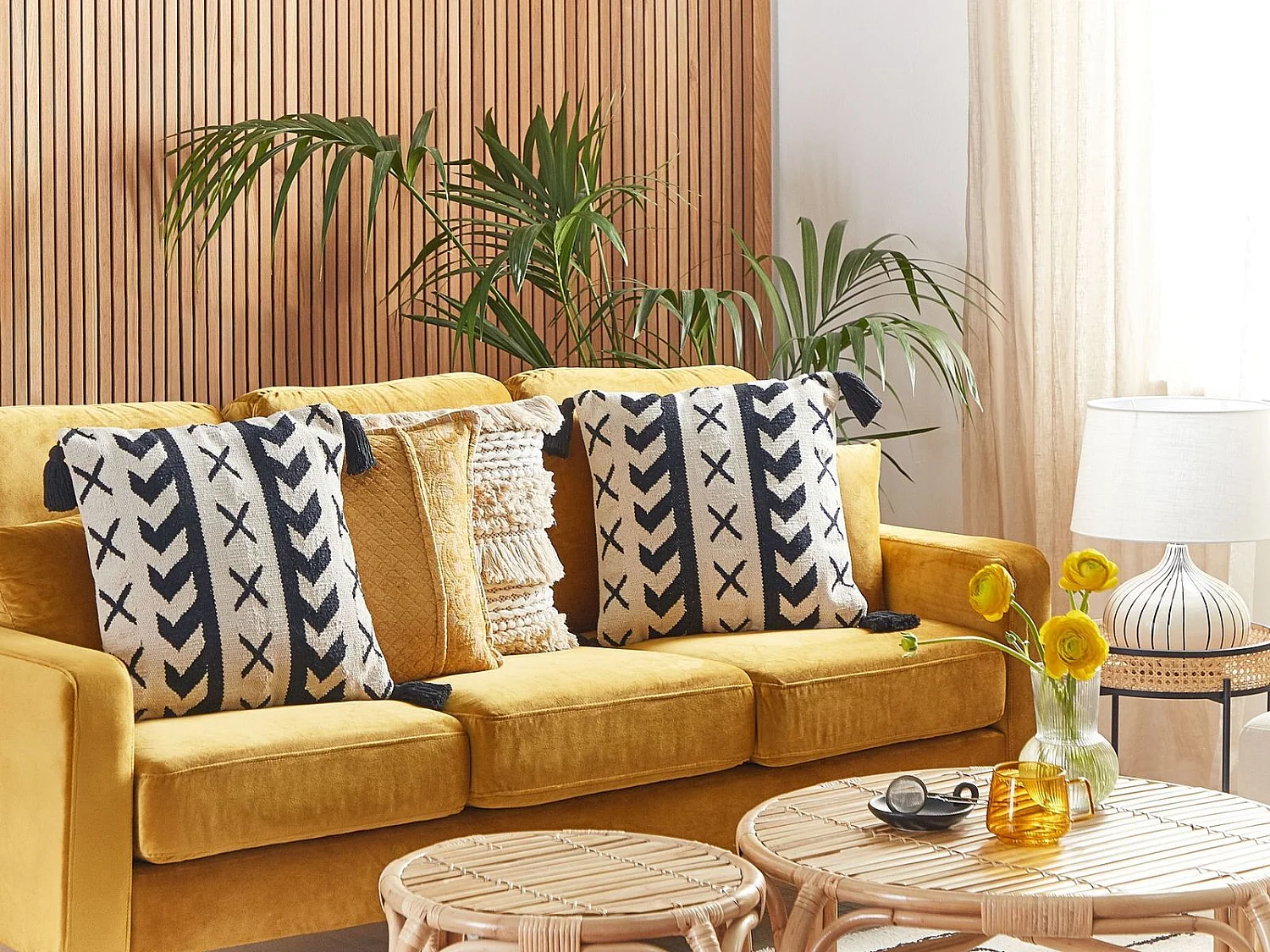 Conjunto de 2 almofadas decorativas DEADNETTLE Algodão 45 x 45 cm Creme Padrão geométrico