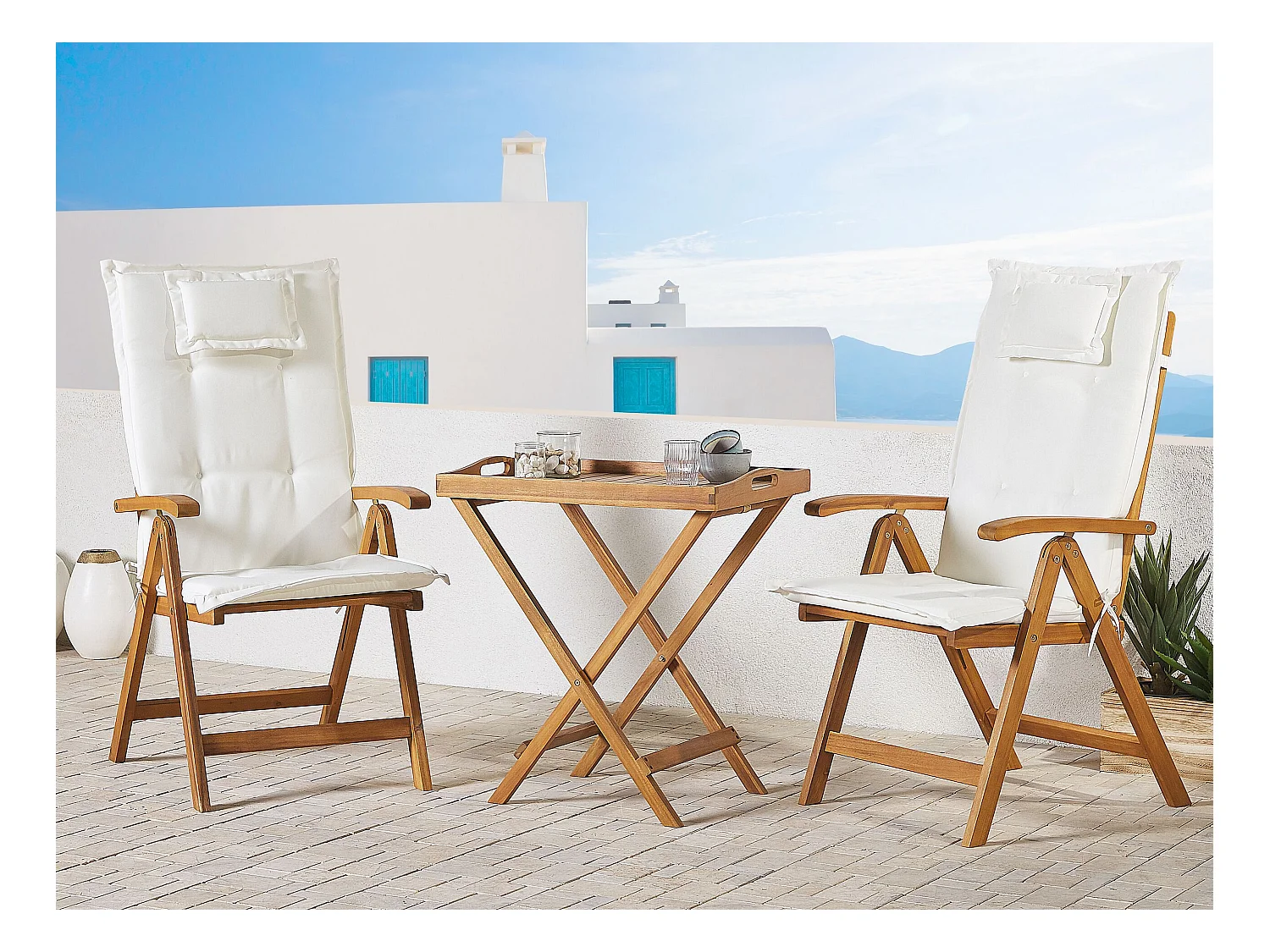 Sitzauflagen 2er Set TOSCANA 50 x 70 cm Cremeweiss