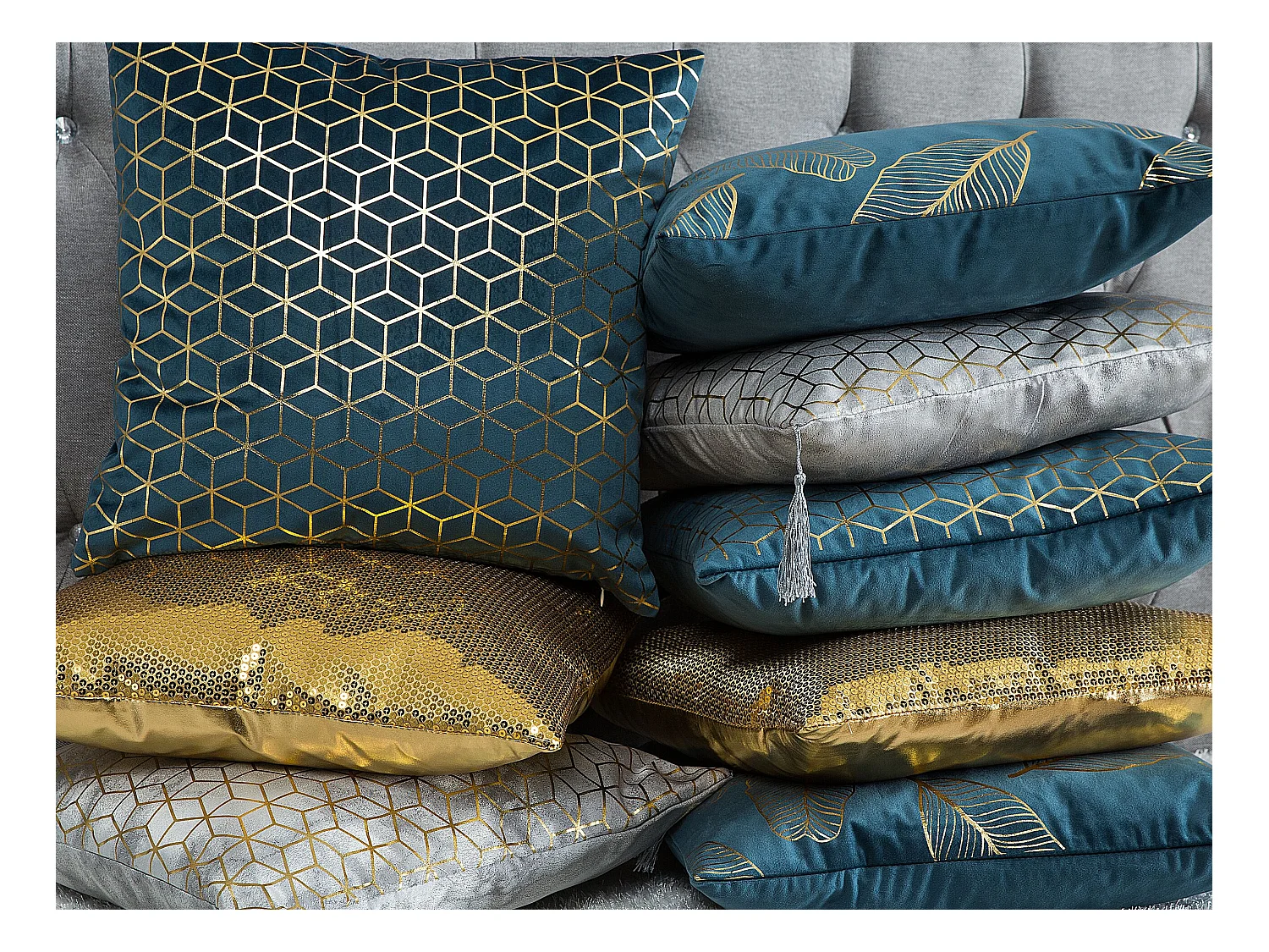 Lot de 2 coussins décoratifs CAMELLIA 45 x 45 cm Gris Motif géométrique