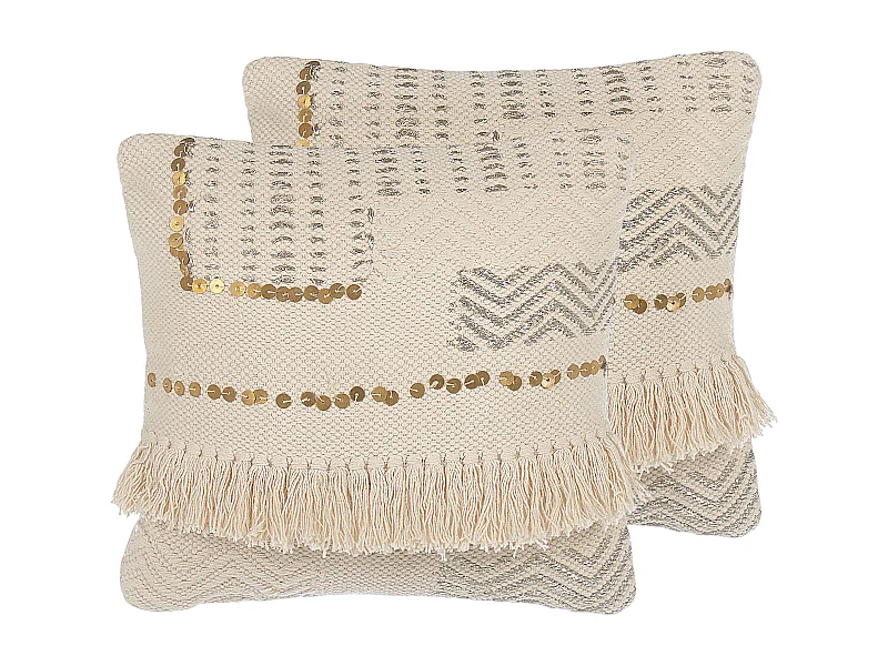 Lot de 2 coussins décoratifs VAYALI Coton 45 x 45 cm Beige À rayure