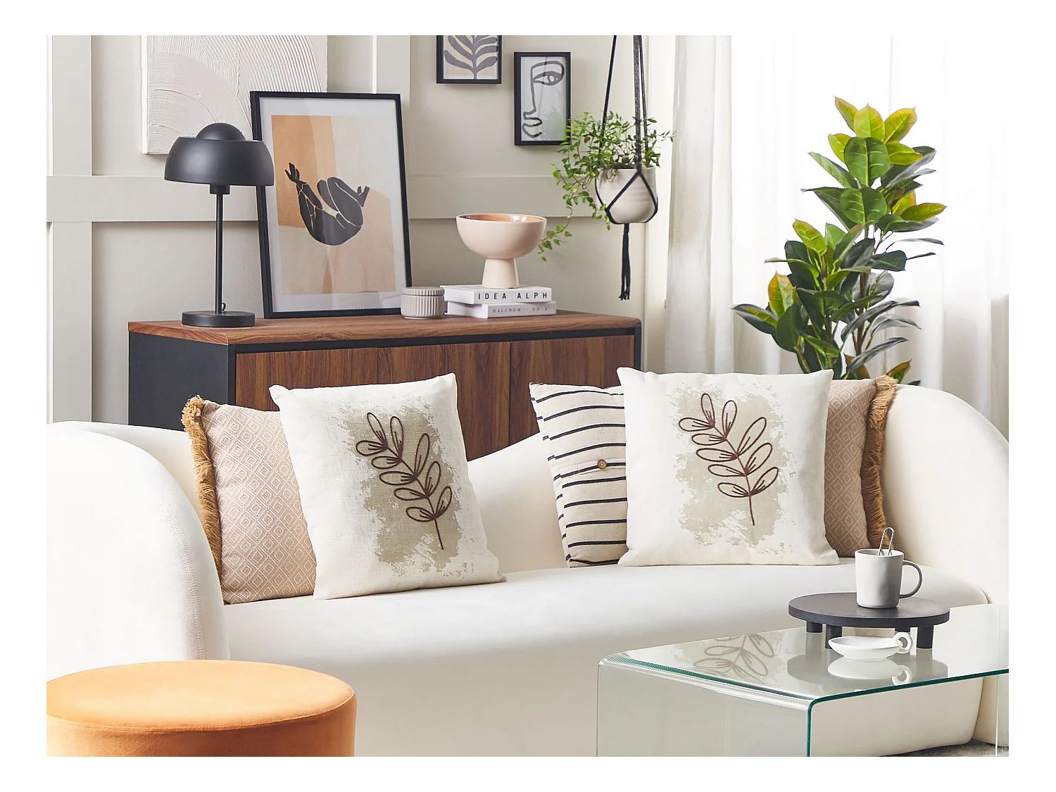 Lot de 2 coussins décoratifs CALENDULA 45 x 45 cm Blanc Motif de plante