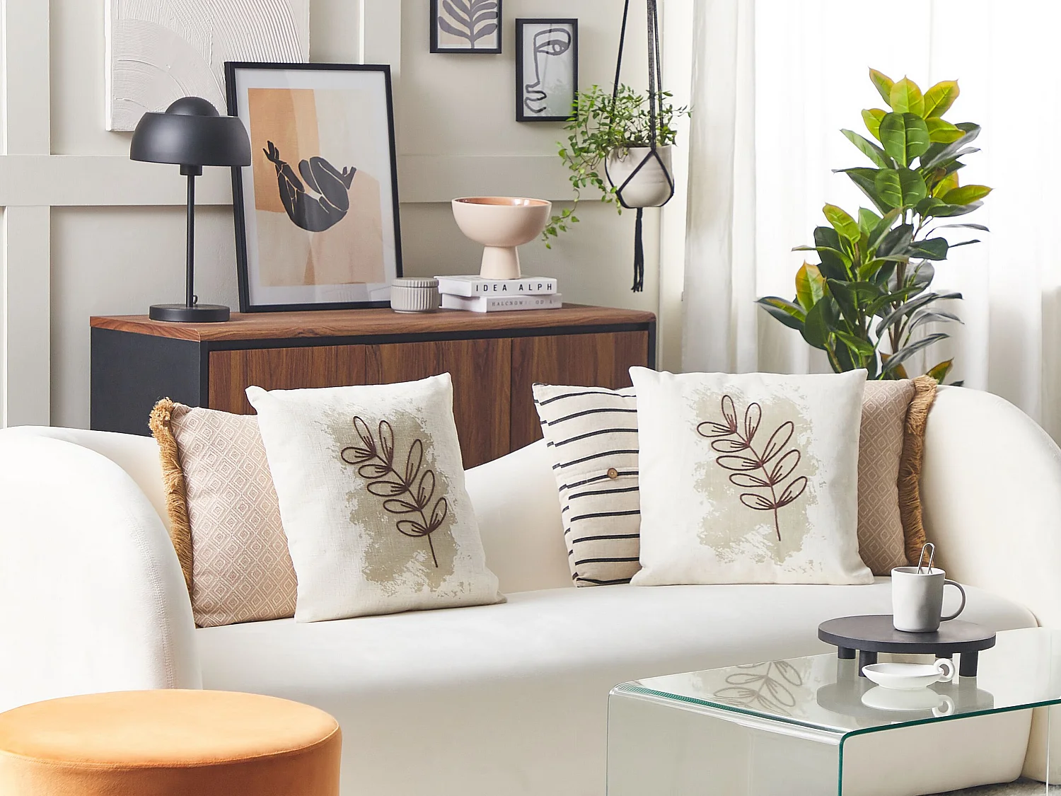 Lot de 2 coussins décoratifs CALENDULA 45 x 45 cm Blanc Motif de plante