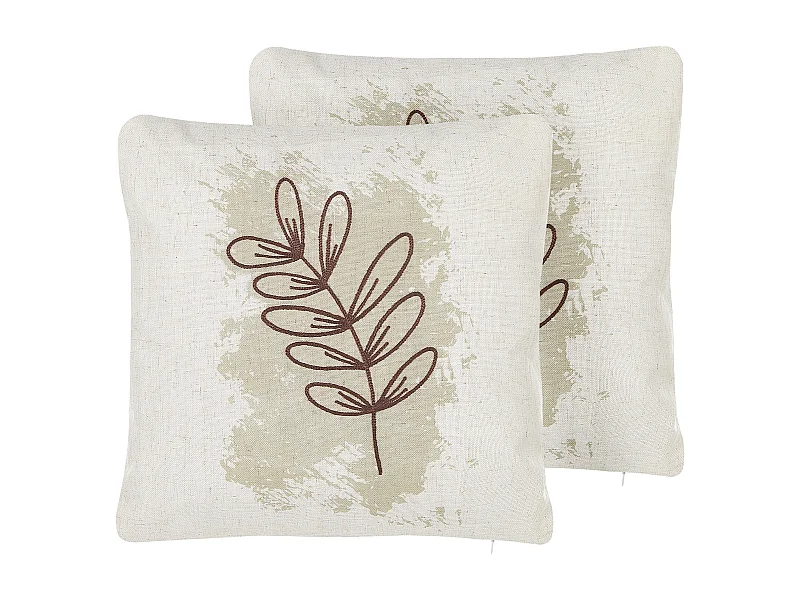 Dekokissen 2er Set beige / braun gesticktes Blättermotiv 45x45 cm boho Calendula