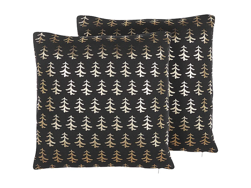 Lot de 2 coussins décoratifs LEROY Coton 45 x 45 cm Noir Motif de Noël
