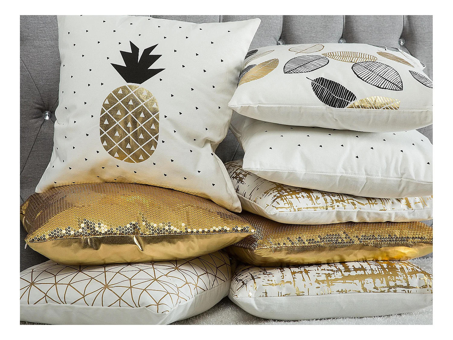 Dekokissen 2er Set ASTER 45 x 45 cm Gold Ohne Muster