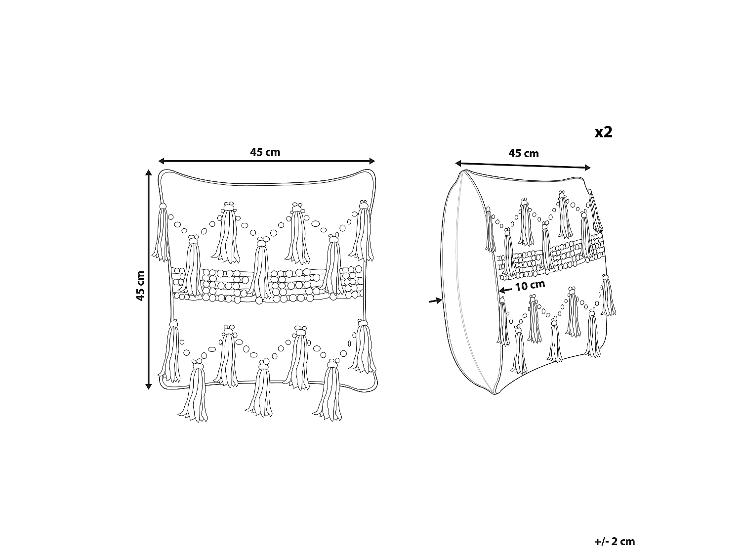 Dekokissen 2er Set beige/schwarz Fransen Baumwolle 45 x 45 cm Thondi