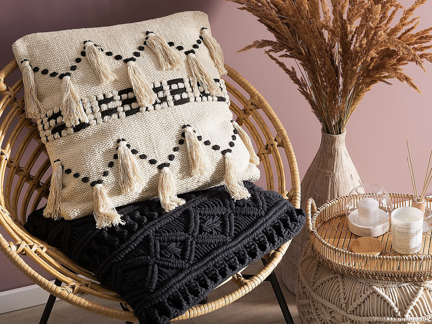 Set di 2 cuscini THONDI Cotone 45 x 45 cm Beige A strisce