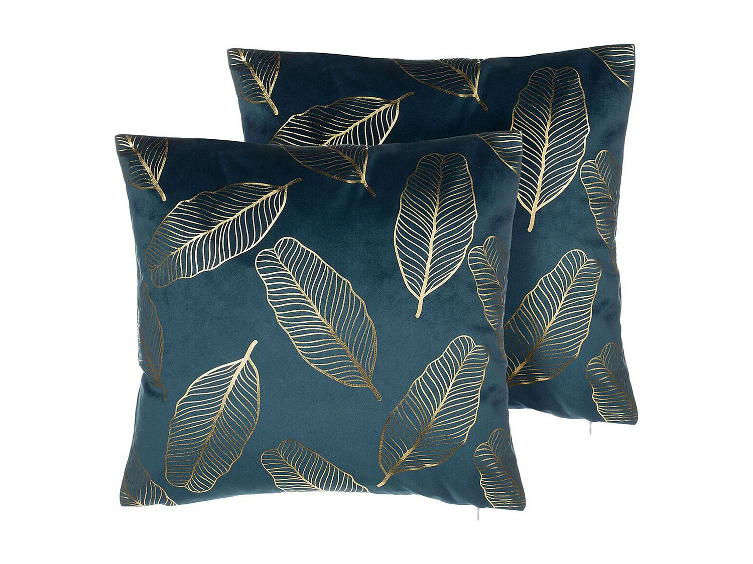 Lot de 2 coussins décoratifs FREESIA Velours 45 x 45 cm Bleu paon Motif de plante