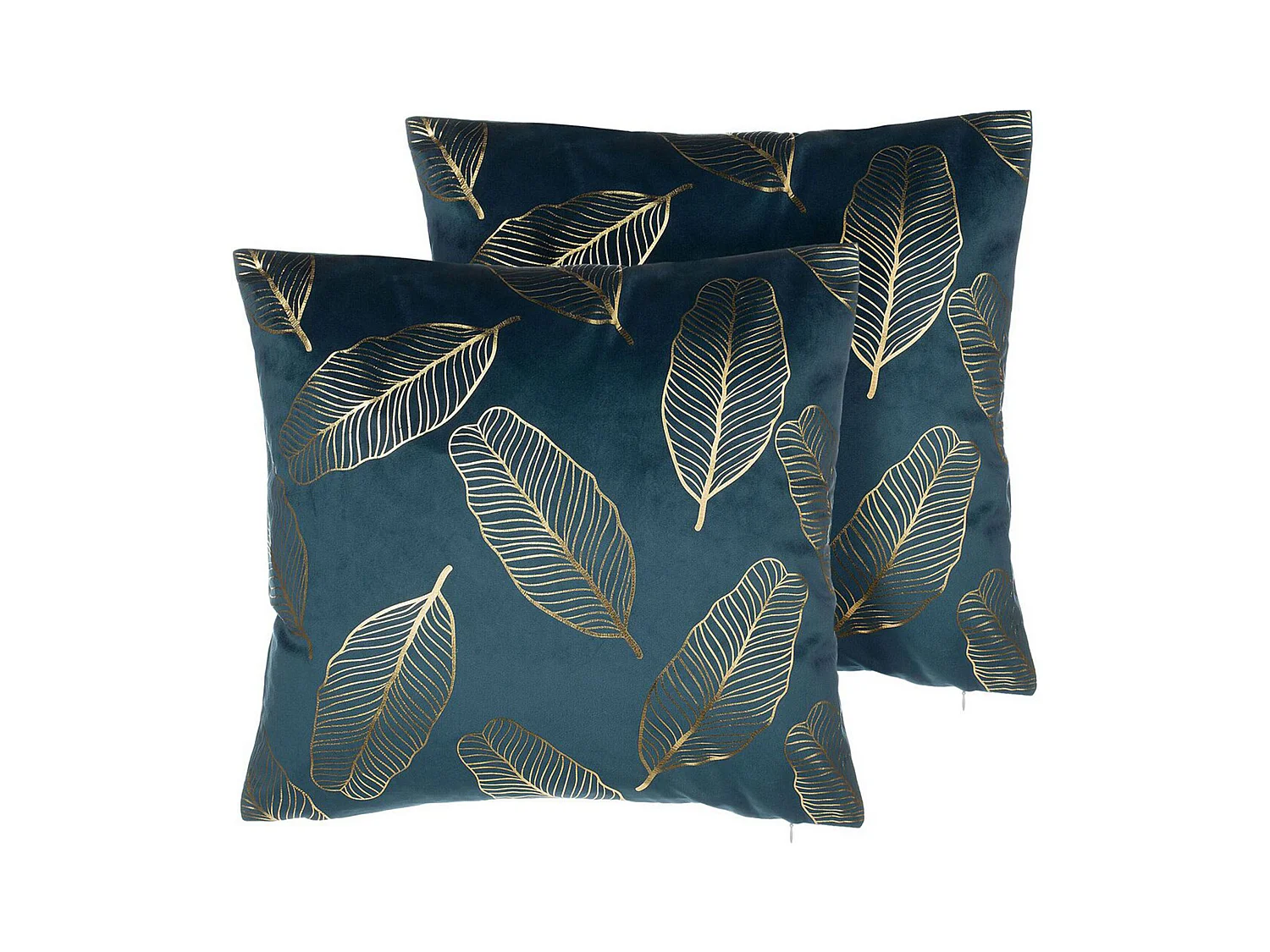 Lot de 2 coussins décoratifs FREESIA Velours 45 x 45 cm Bleu paon Motif de plante