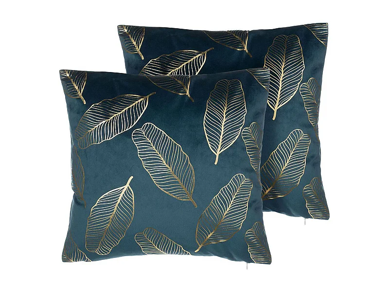Set di 2 cuscini FREESIA Velluto 45 x 45 cm Foglia di tè Trama di piante