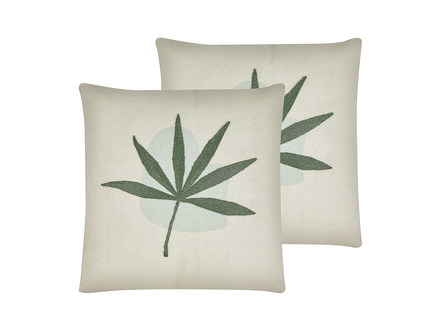 Dekokissen mit Füllung 2er Set beige/grün bestickt Blattmotiv 45x45 cm Davallia