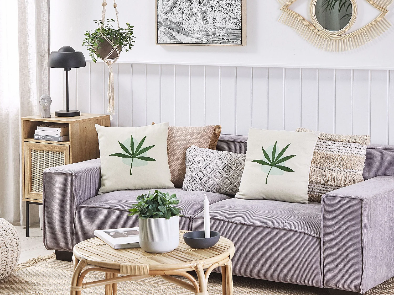 Set van 2 decoratieve kussens DAVALLIA 45 x 45 cm Groen Bladpatroon
