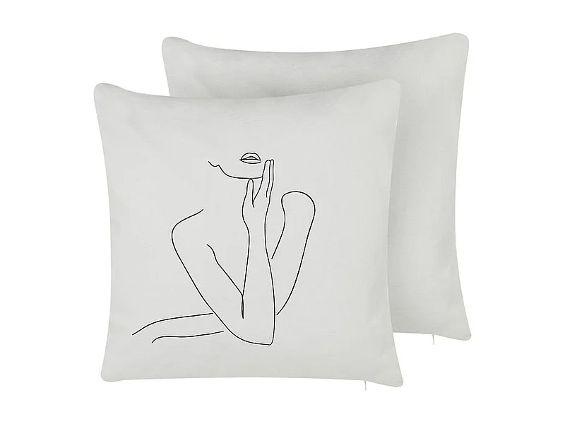 Dekokissen 2er Set feminines Motiv weiß 45 x 45 cm modern Silhouette Meadowfoam