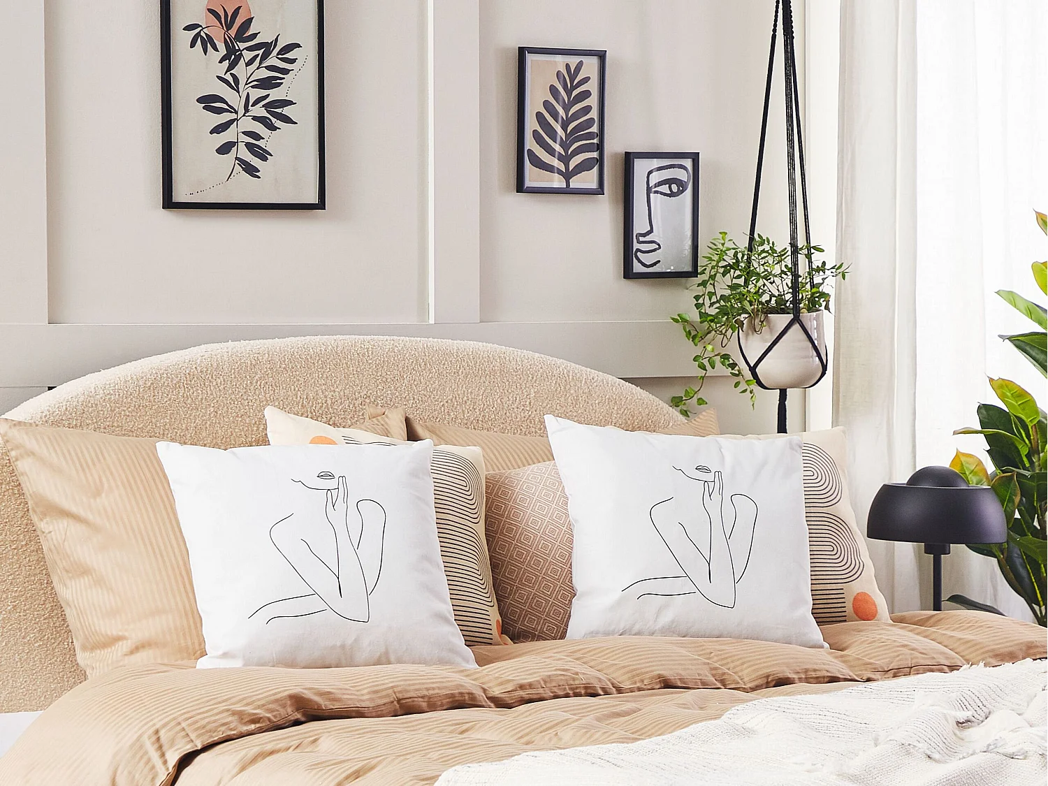 Set of 2 Decorative Cushions MEADOWFOAM Cotton 45 x 45 cm White Abstract Pattern