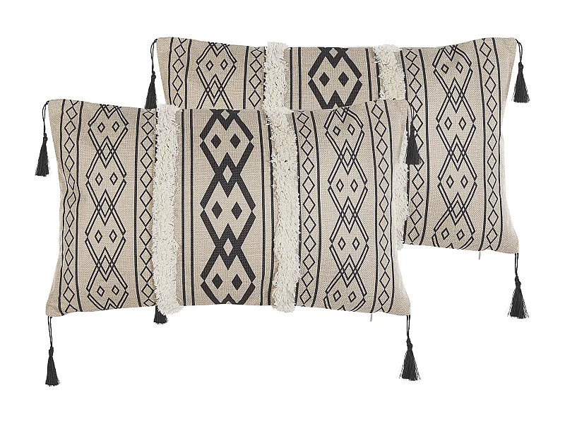 Conjunto de 2 almofadas decorativas PULMONARIA 30 x 50 cm Creme Padrão geométrico