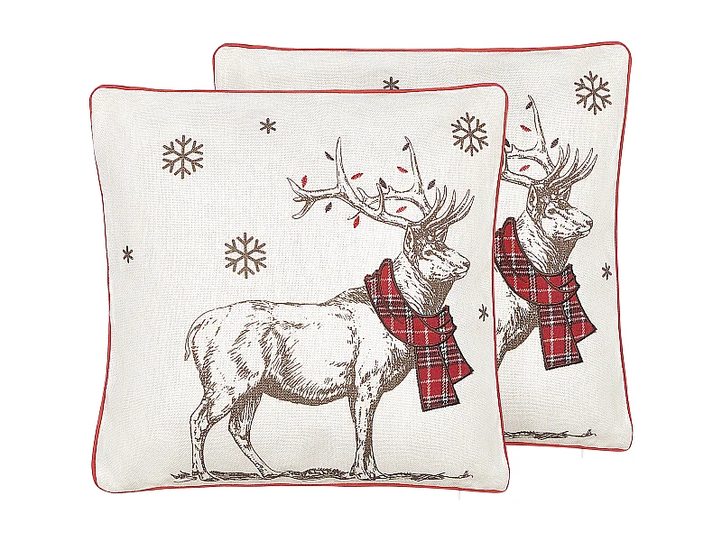 Dekokissen Polsterbezug Tiermotiv cremeweiß / rot im 2er Set Sven