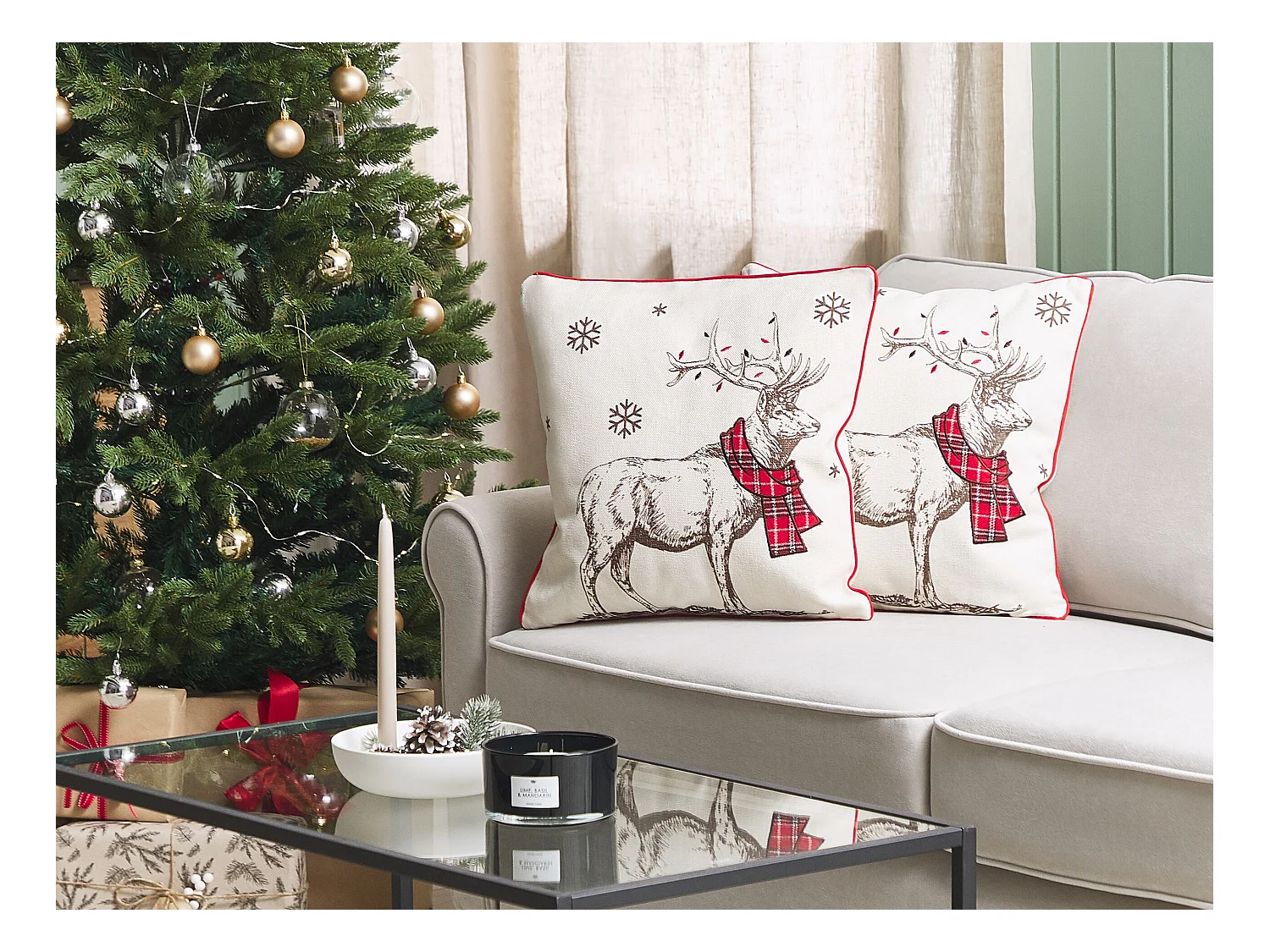 Lot de 2 coussins décoratifs SVEN 45 x 45 cm Rouge Motif de Noël