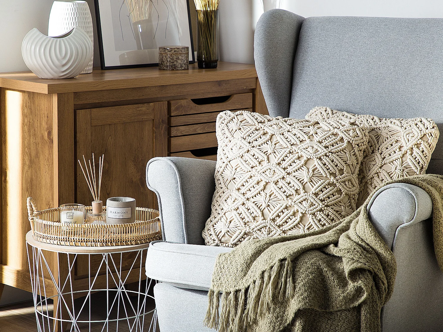 Lot de 2 coussins décoratifs ESENKOY Coton 50 x 50 cm Beige clair Motif géométrique