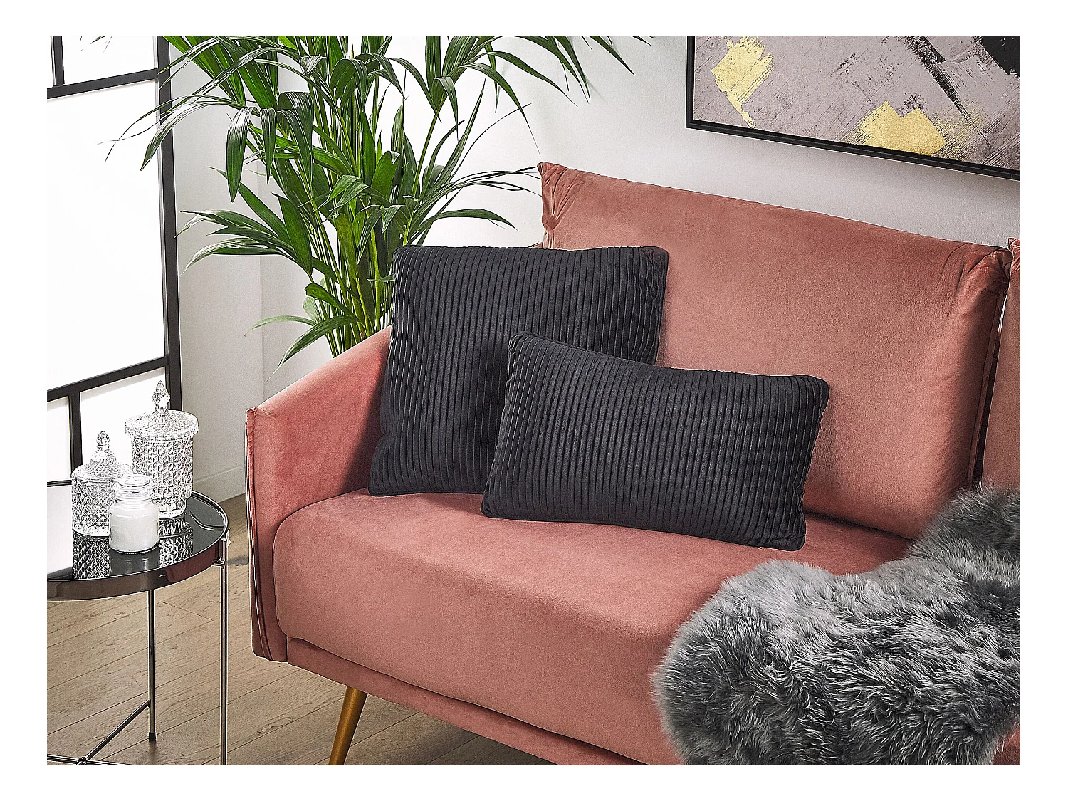Lot de 2 coussins décoratifs GUDARI Velours 30 x 50 cm Noir À rayure