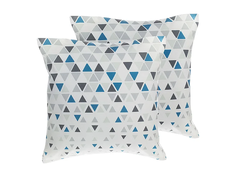 Lot de 2 coussins décoratifs CLEOME 45 x 45 cm Blanc Gris Bleu Motif géométrique