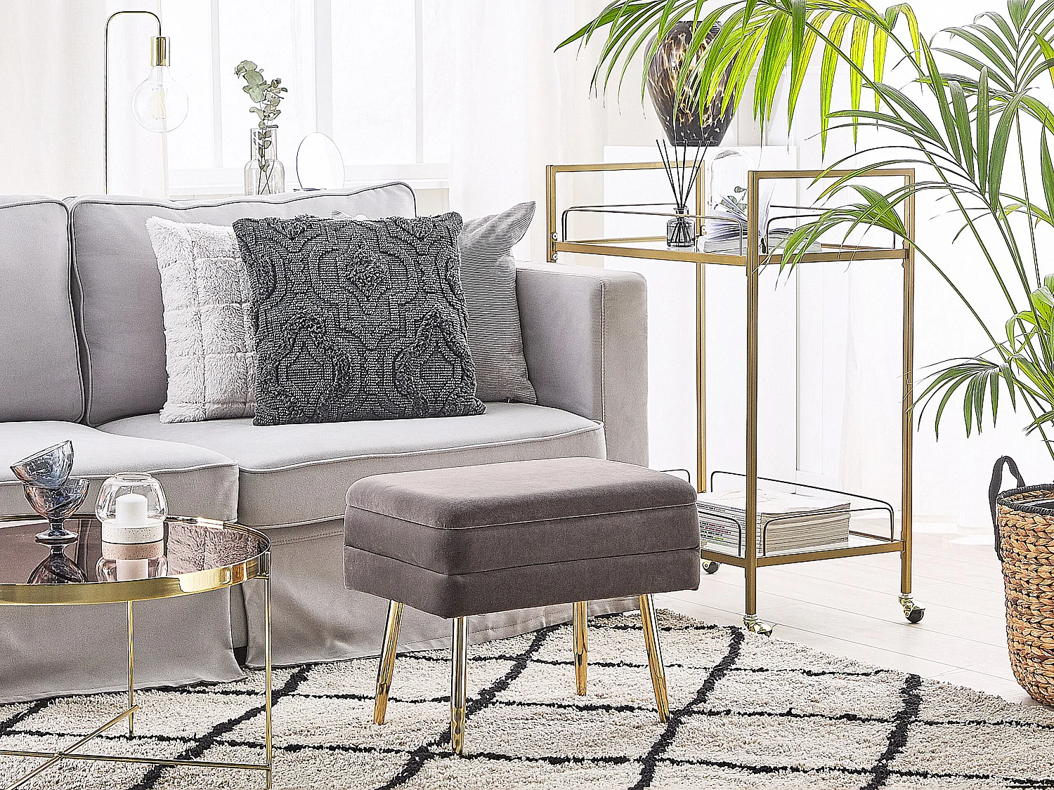 Banc de rangement ODESSA Velours Gris