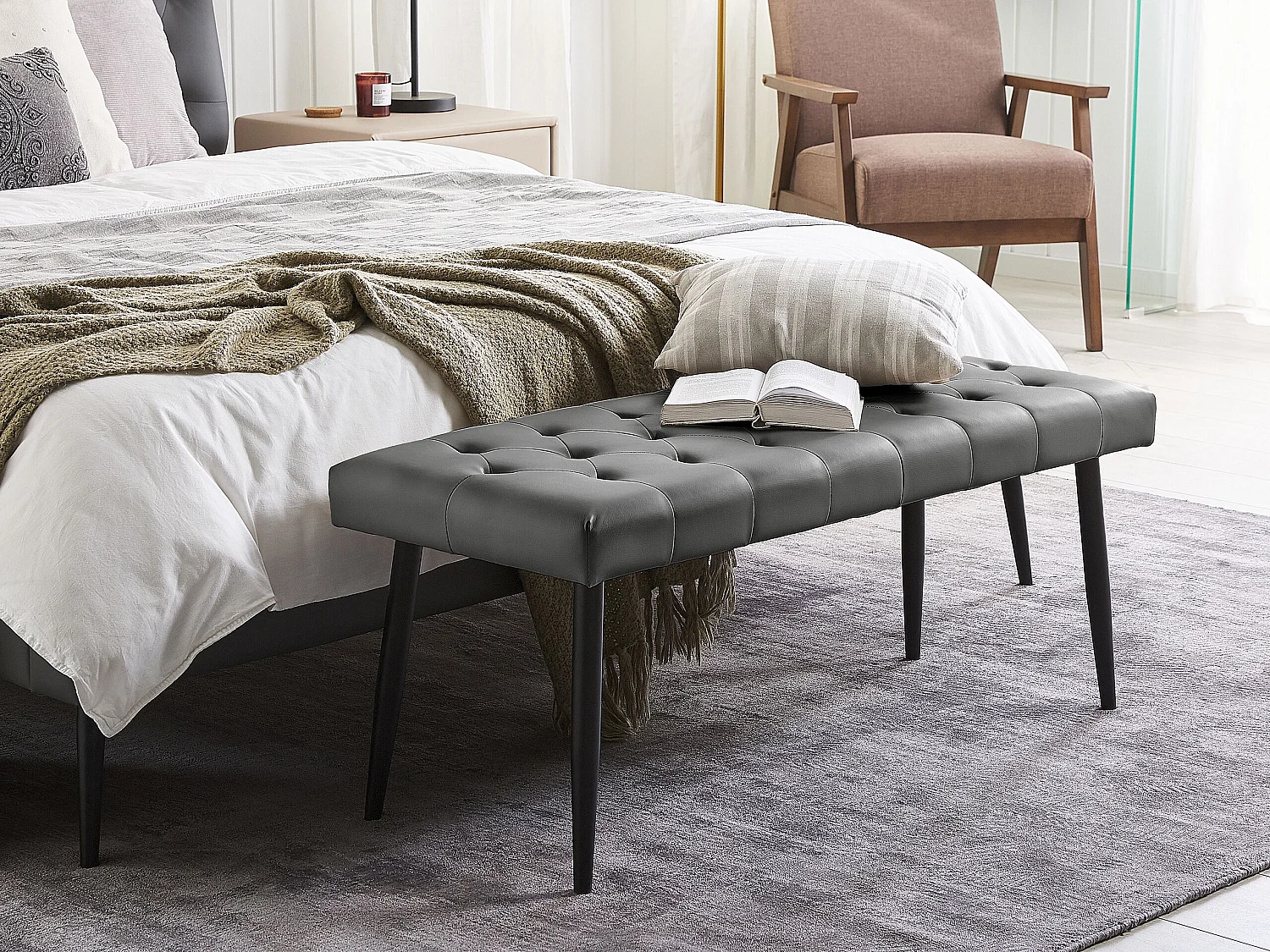 Ławka ESSONNE Ekoskóra Szary