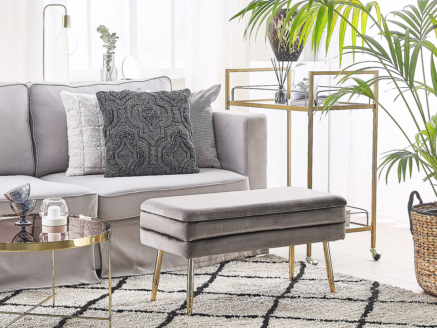 Banc de rangement DURHAM Velours Gris