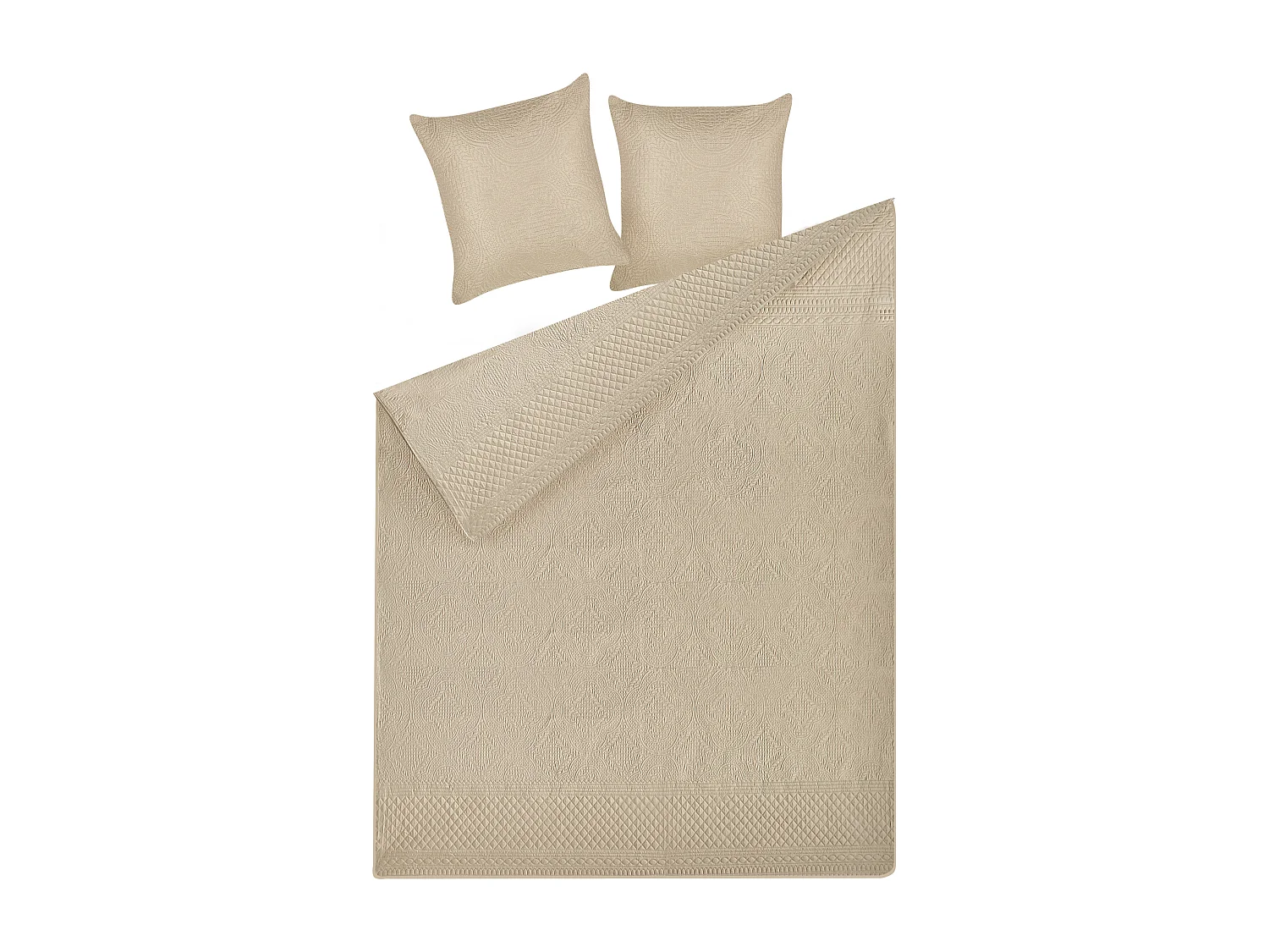 Polyester Tagesdecke mit 2 Kissen geprägtes Muster grau taupe 160 x 220 cm Shush