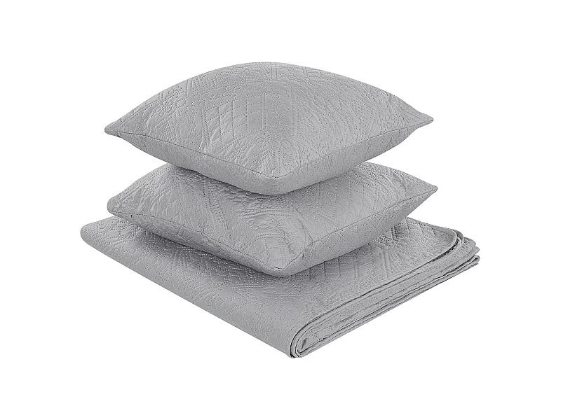 Tagesdecken Set grau 3-teilig mit 2 Dekokissen Prägemuster 160 x 220 cm Alamut