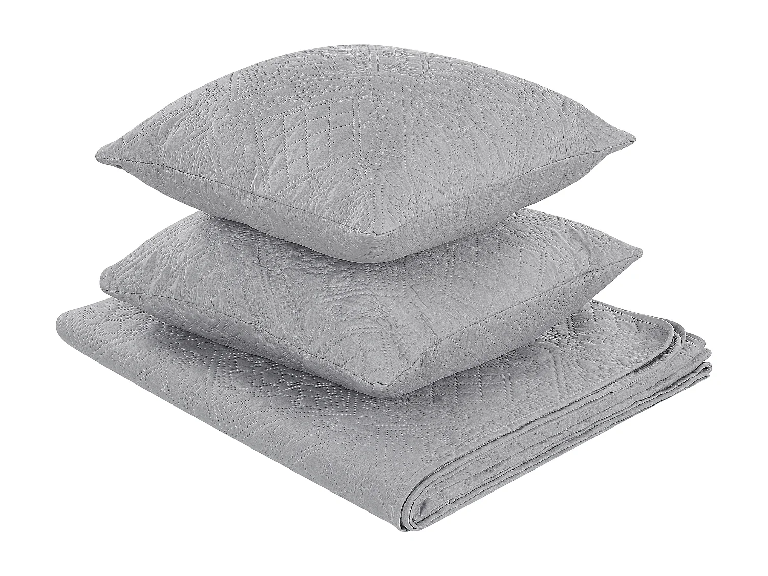 Tagesdecken Set grau 3-teilig mit 2 Dekokissen Prägemuster 160 x 220 cm Alamut