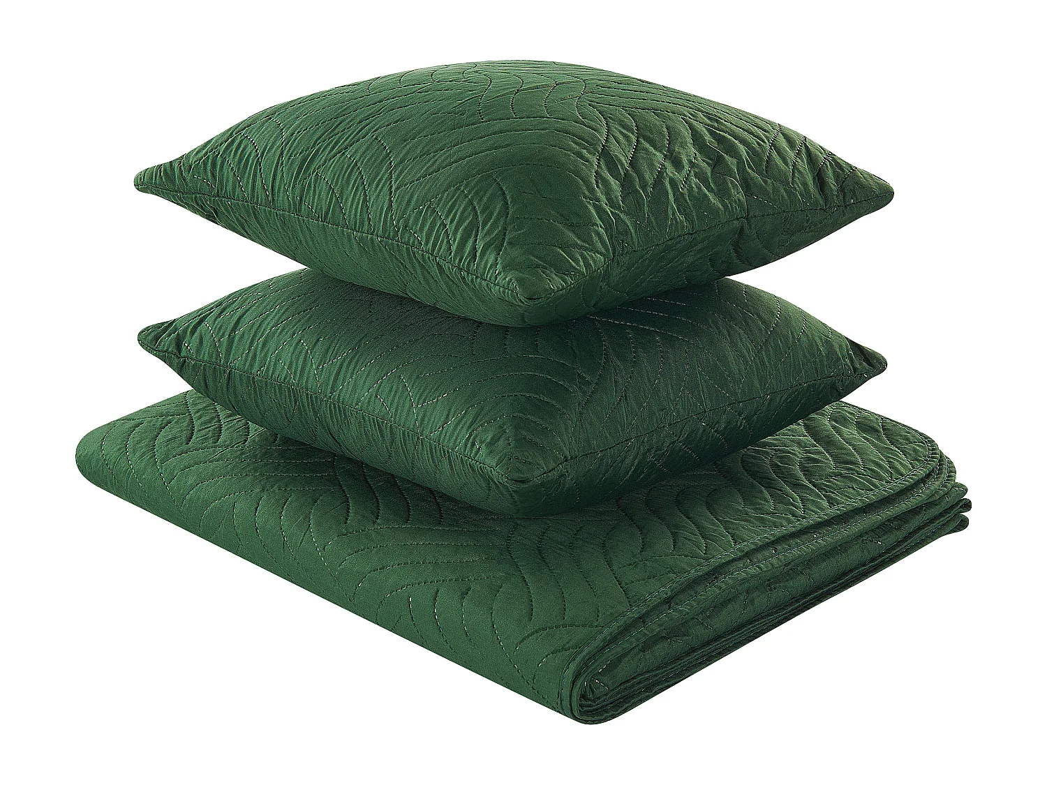 Tagesdecken Set grün 3-teilig mit 2 Dekokissen Prägemuster 140 x 210 cm Babak