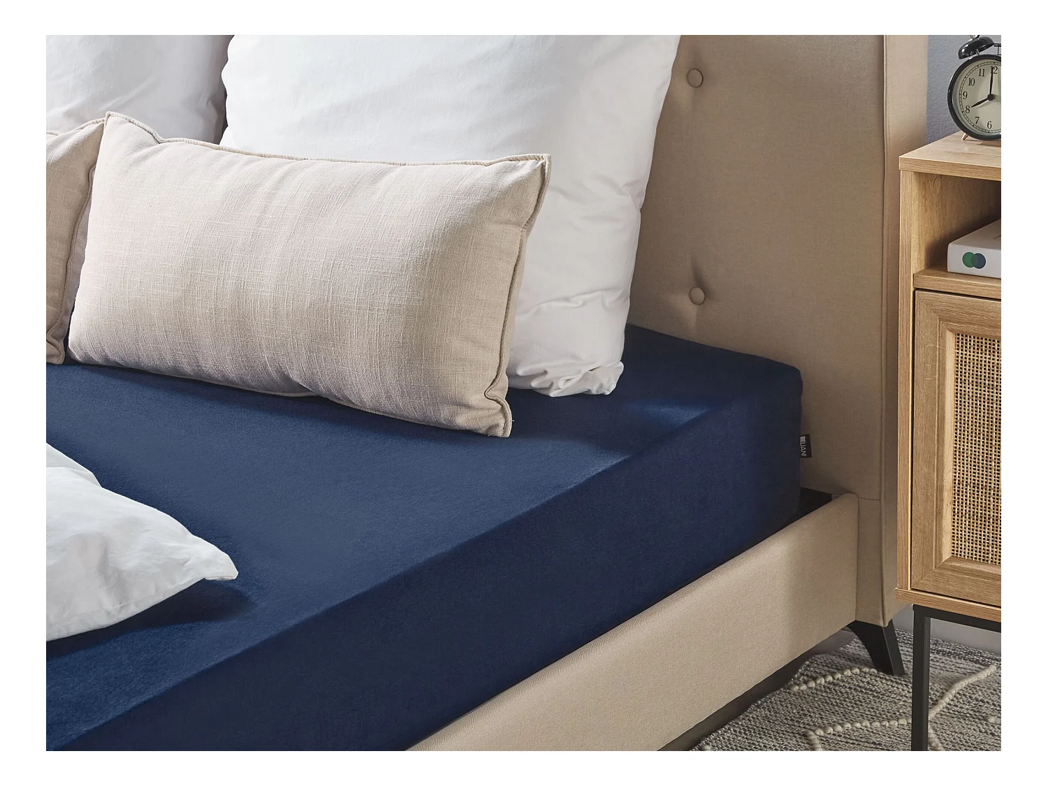 Drap housse HOFUF Coton 140 x 200 cm Bleu marine