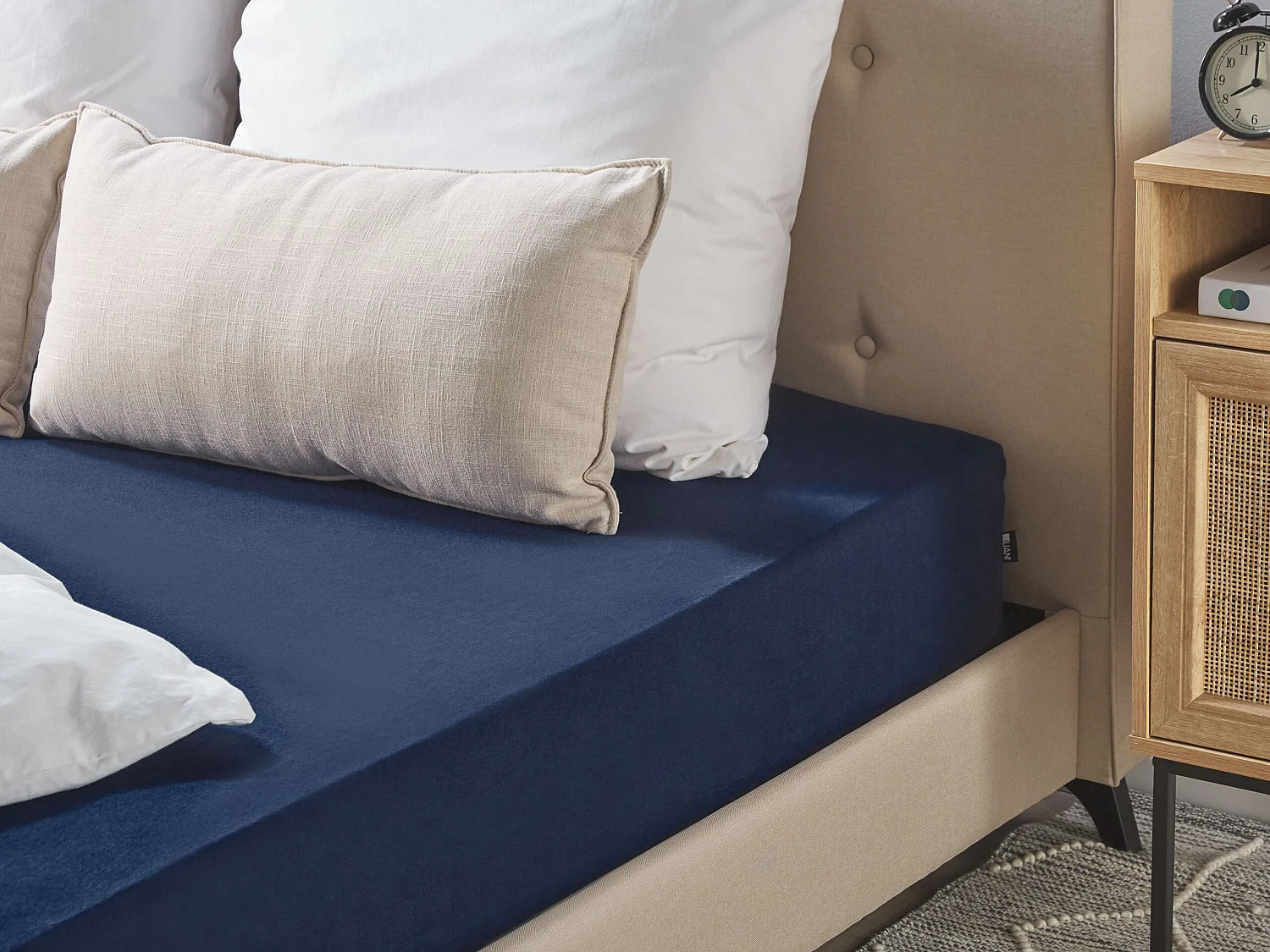Drap housse HOFUF Coton 90 x 200 cm Bleu marine