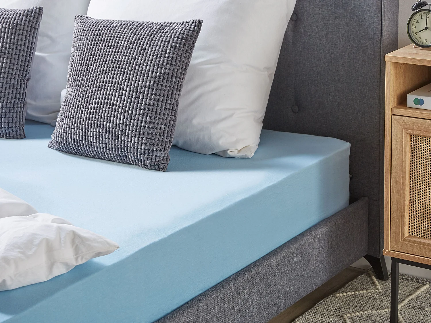 Drap housse HOFUF Coton 200 x 200 cm Bleu clair