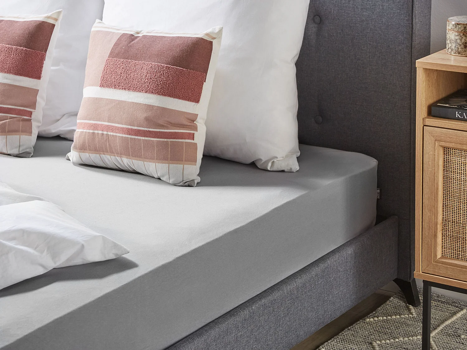 Coprimaterasso elasticizzato HOFUF Cotone 90 x 200 cm Grigio chiaro