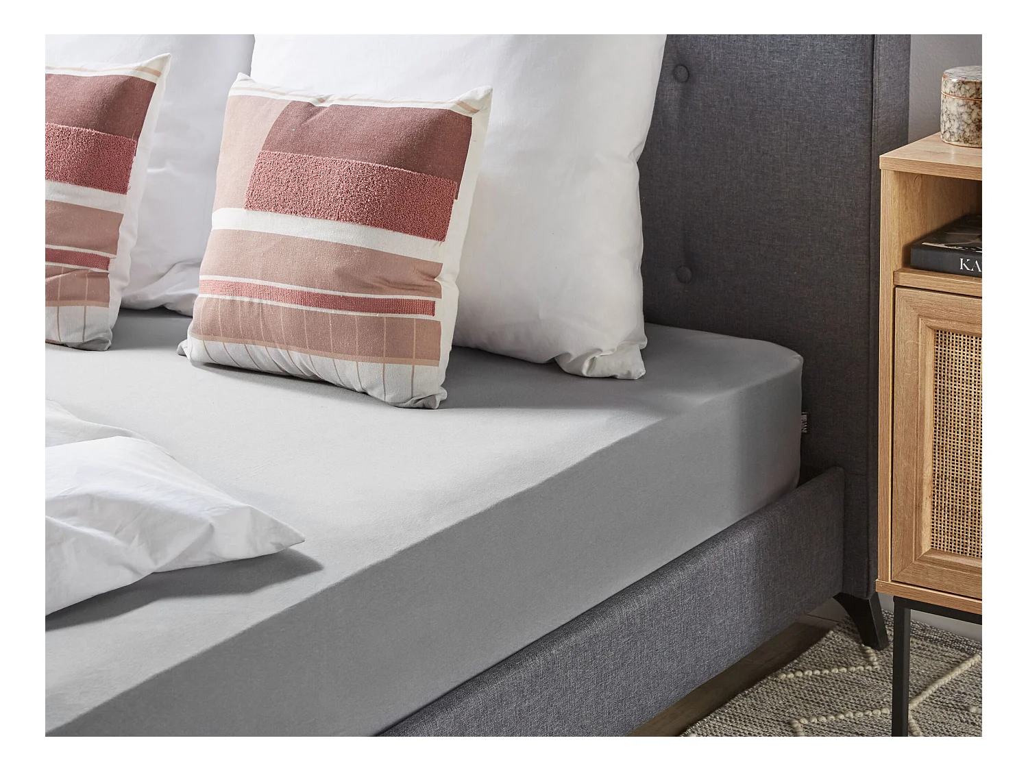 Drap housse HOFUF Coton 180 x 200 cm Gris clair