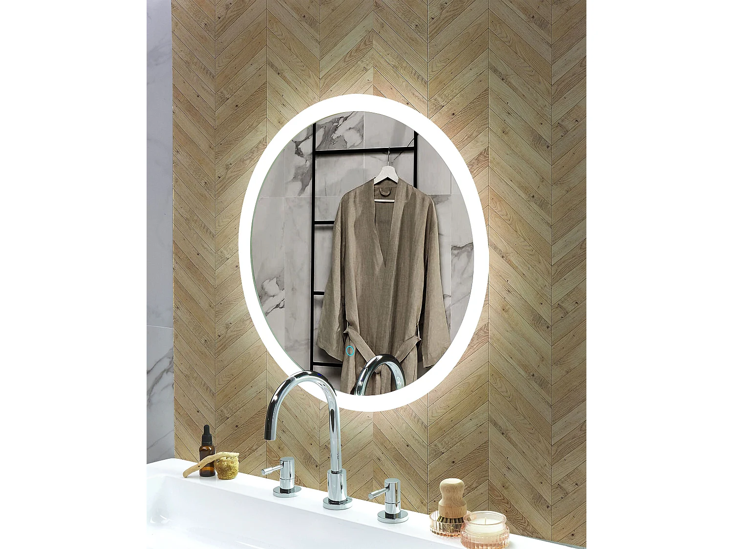 Espelho LED para casa de banho YSER 58 cm 58 cm Prateado