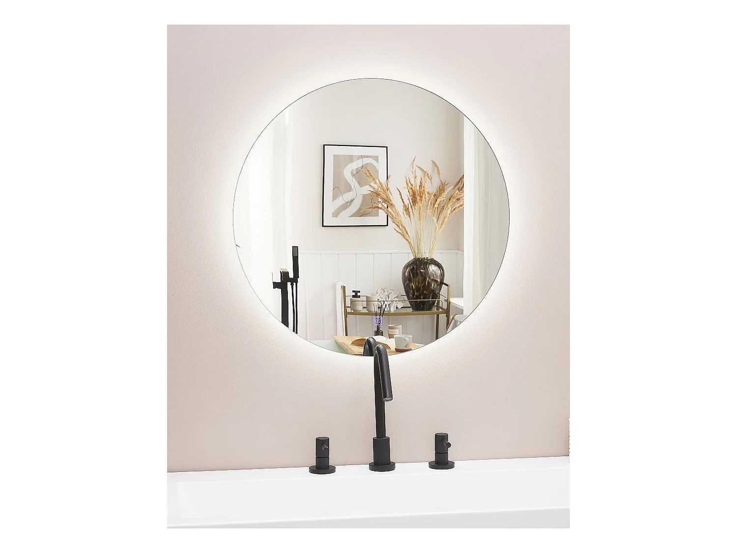 Badspiegel silber rund 60 cm LED-Licht Antibeschlagsystem Touch Sensor Callac