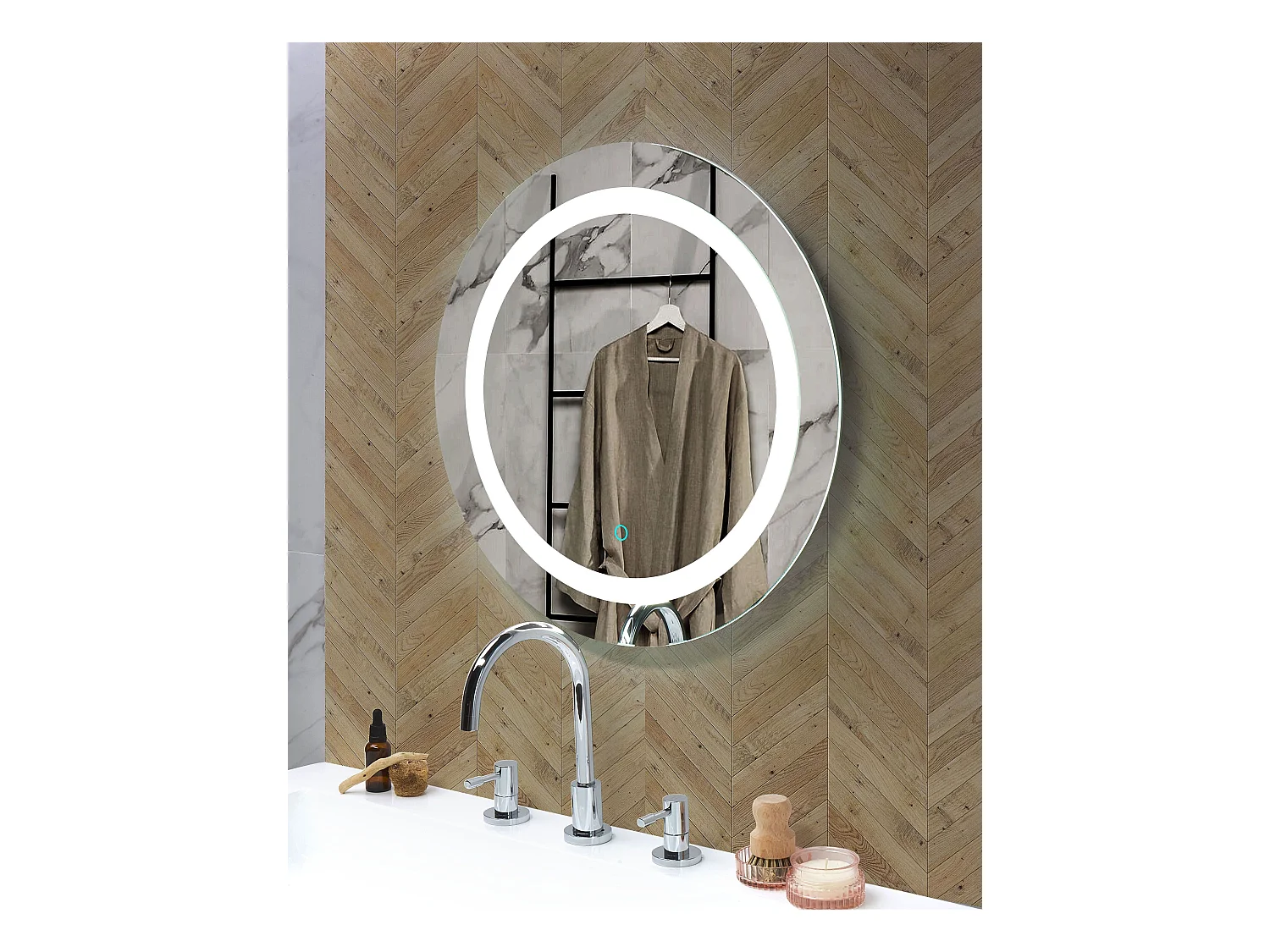 Miroir de salle de bain LED SELUNE 58 cm 58 cm Argenté
