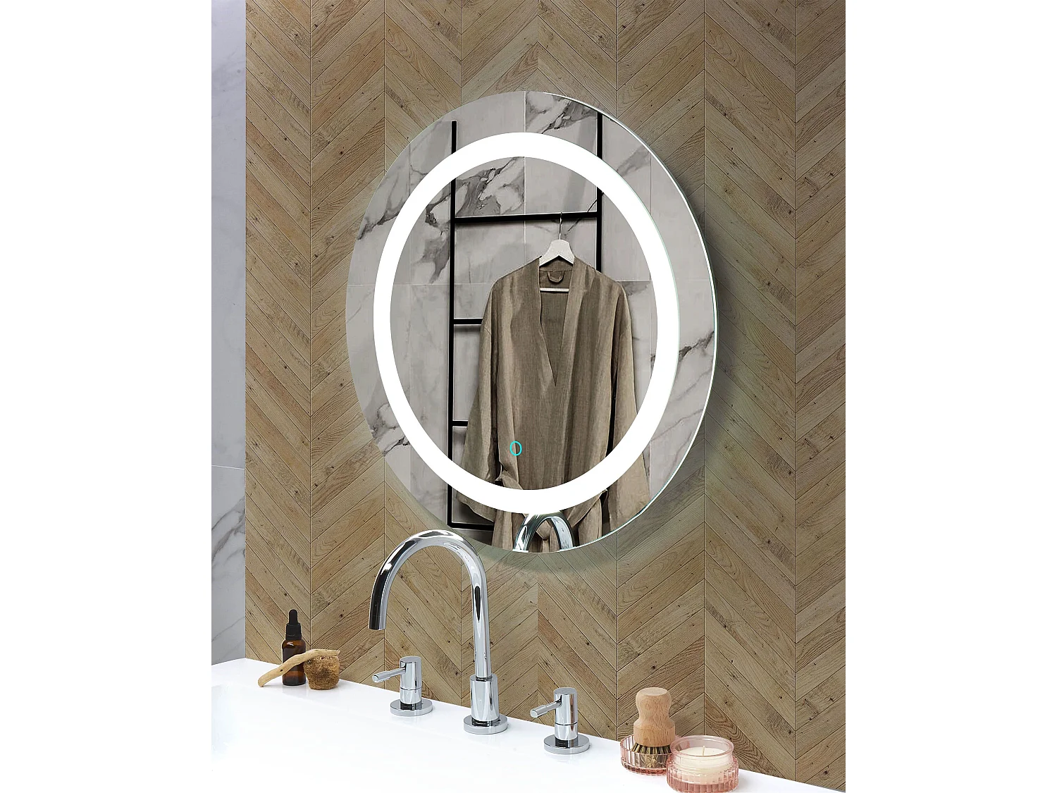 Miroir de salle de bain LED SELUNE 58 cm 58 cm Argenté