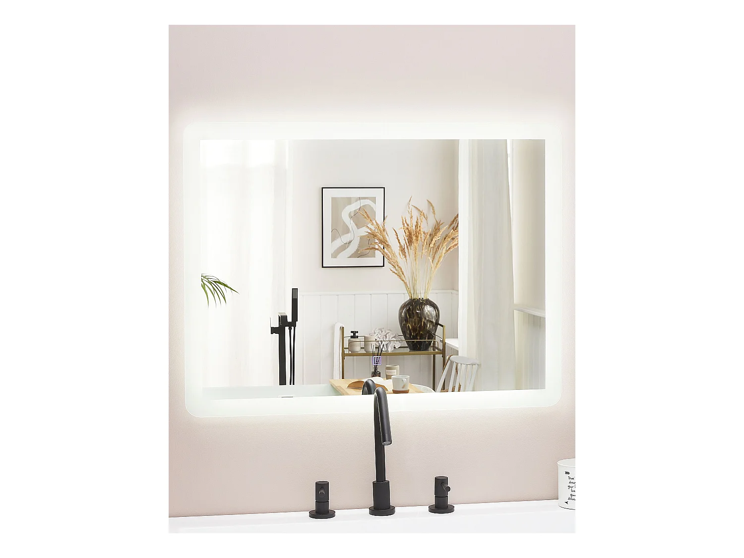 Badspiegel silber LED-Beleuchtung rechteckig 80x60 cm Antibeschlagsystem Corroy