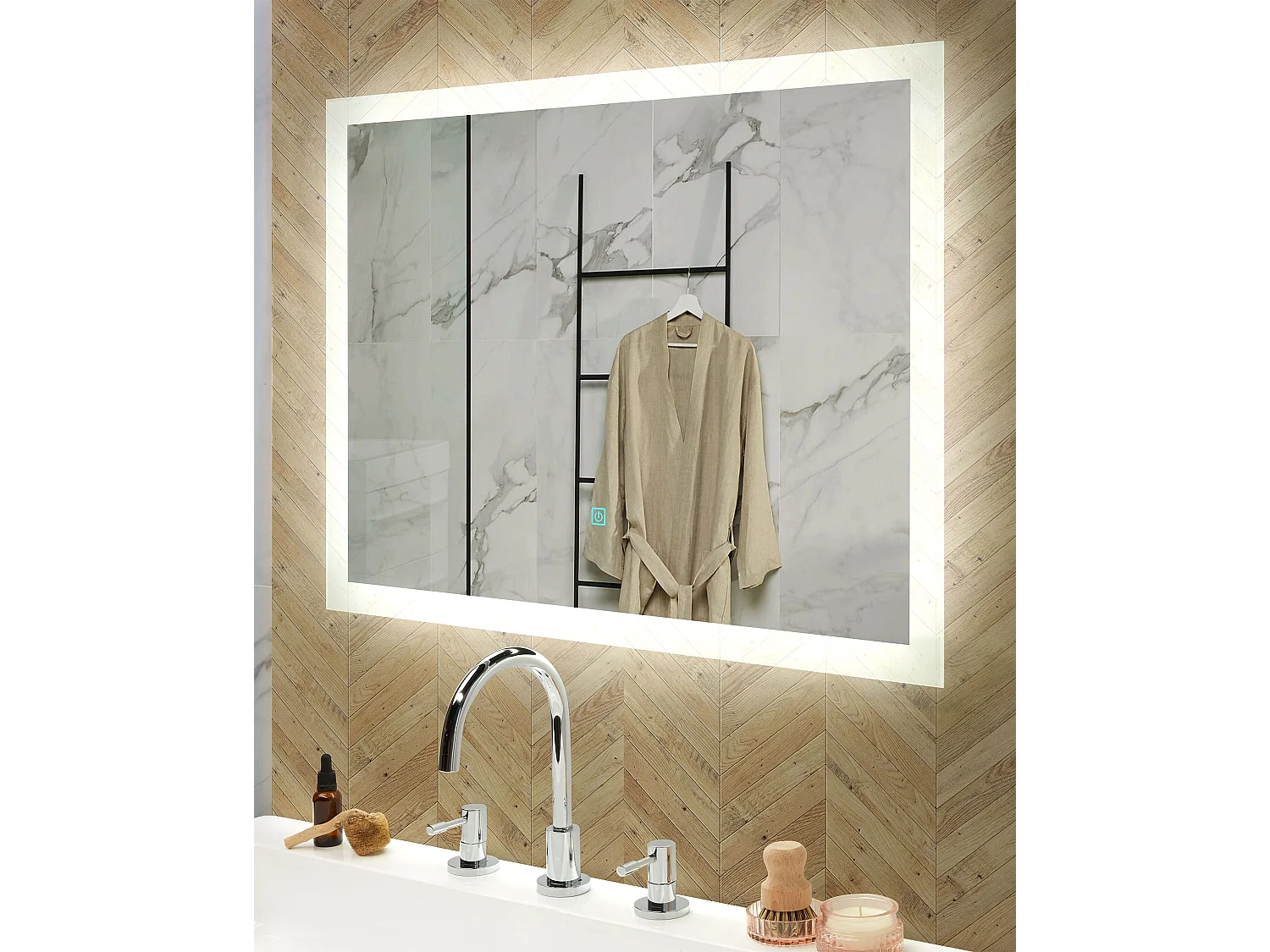 Miroir de salle de bain LED ADOUR 80 cm 60 cm Argenté