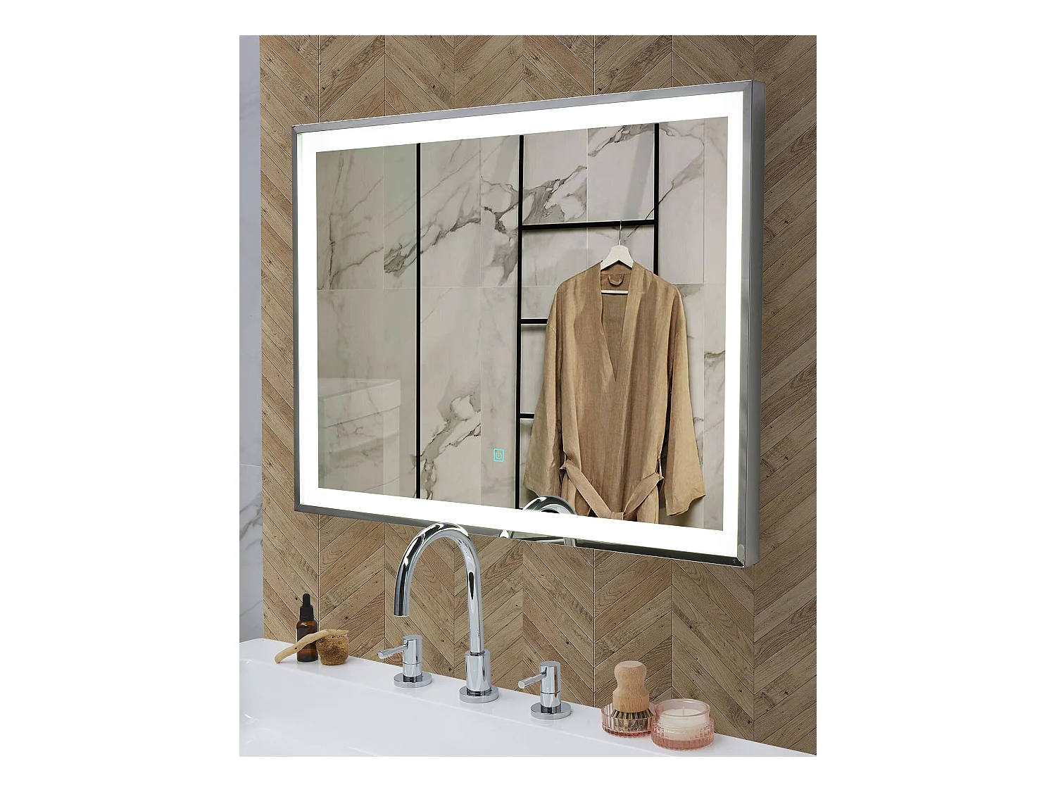 Miroir de salle de bain LED ARGENS 80 cm 60 cm Argenté