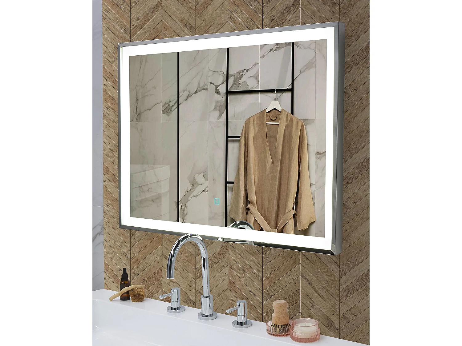 Miroir de salle de bain LED ARGENS 80 cm 60 cm Argenté