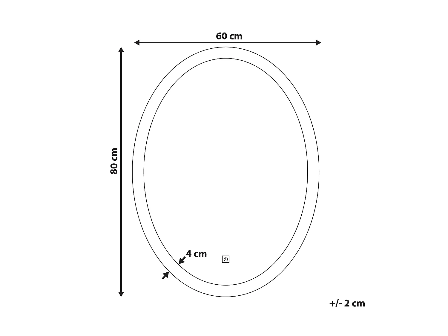 Badspiegel oval silber 80 x 60 cm mit Antibeschlagsystem LED-Beleuchtung Viriat