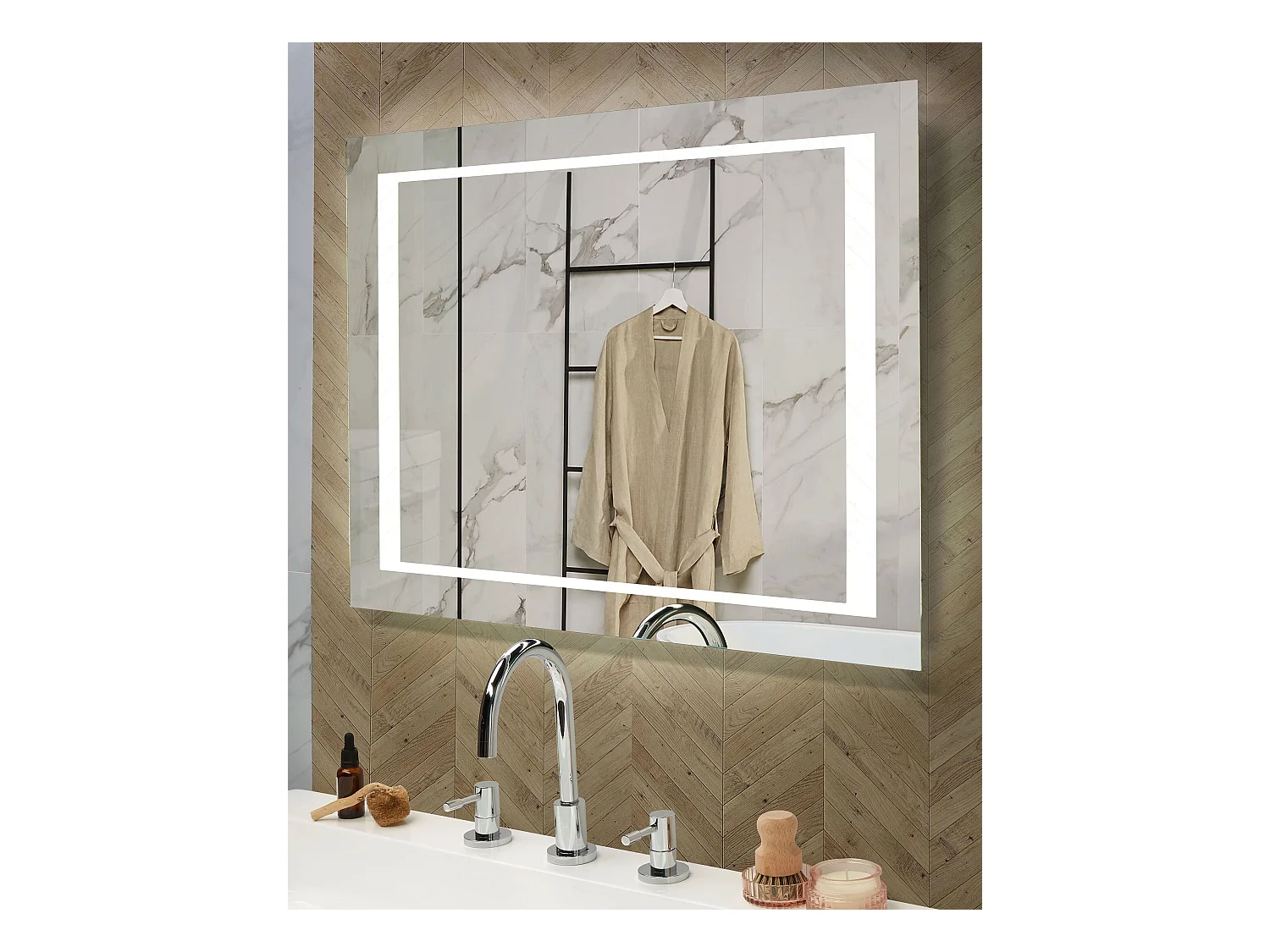 Miroir de salle de bain LED EYRE 80 cm 60 cm Argenté