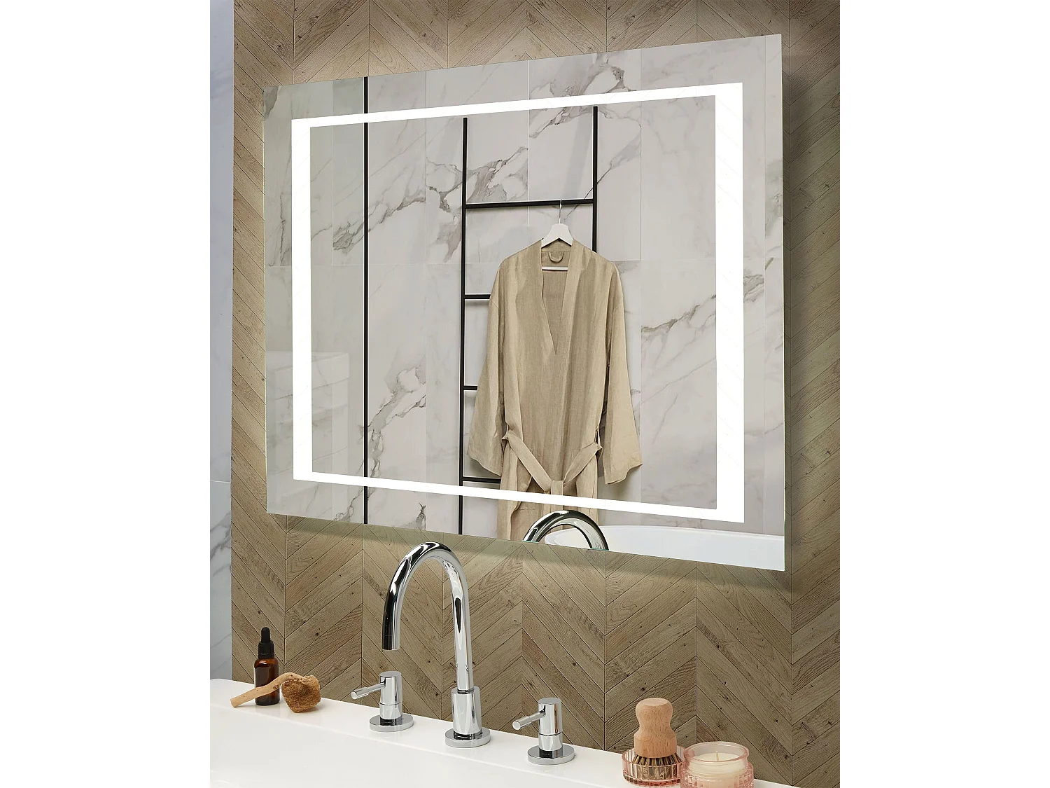 Miroir de salle de bain LED EYRE 80 cm 60 cm Argenté