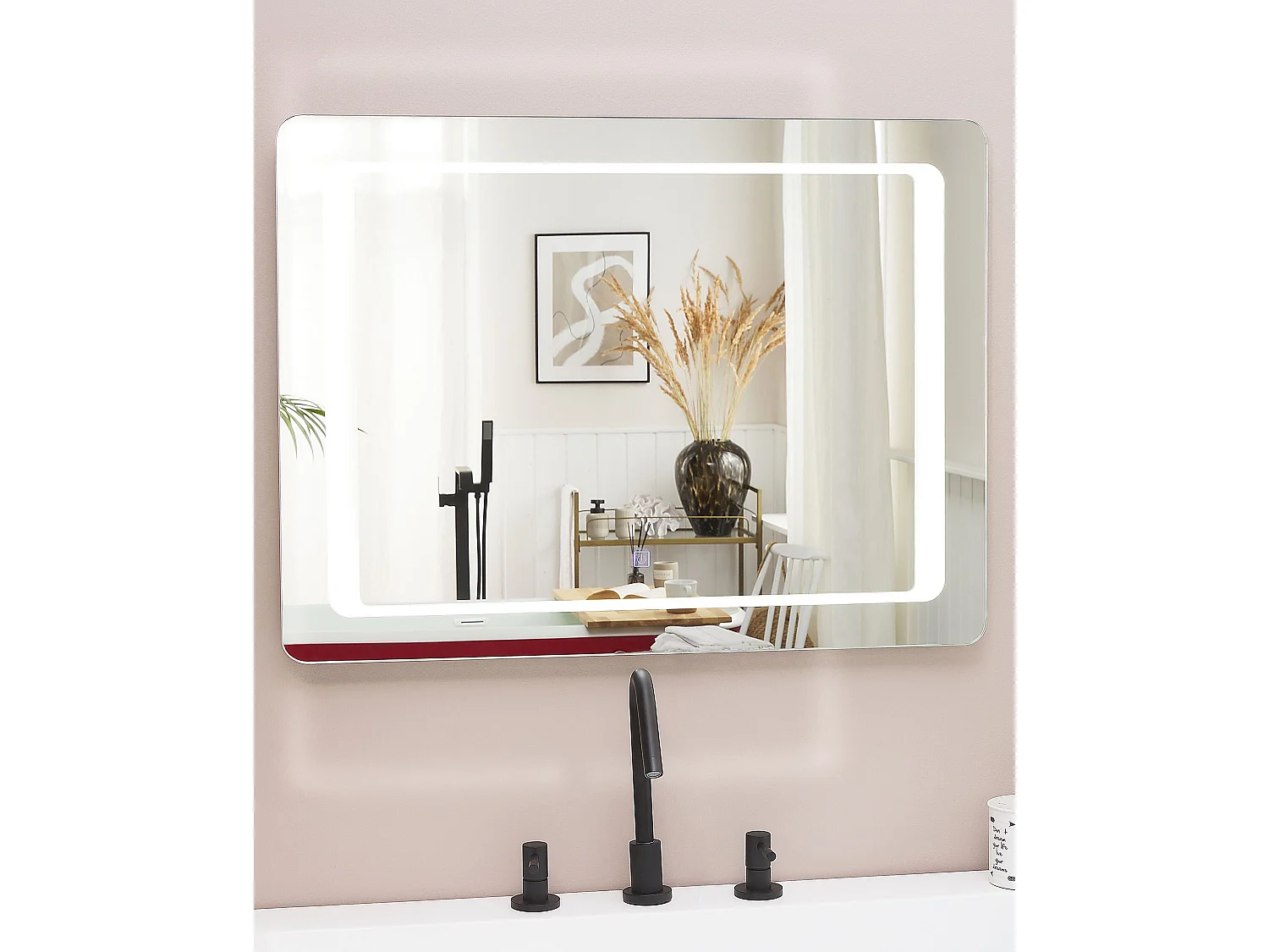 Miroir de salle de bain LED WASSY 80 cm 60 cm Argenté