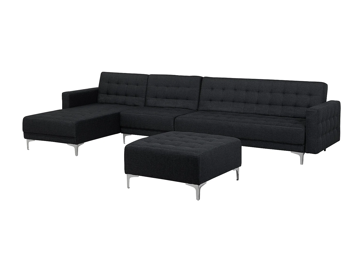 Canapé-lit d'angle modulable ABERDEEN Tissu Gris graphite avec ottoman 5 places Côté droit